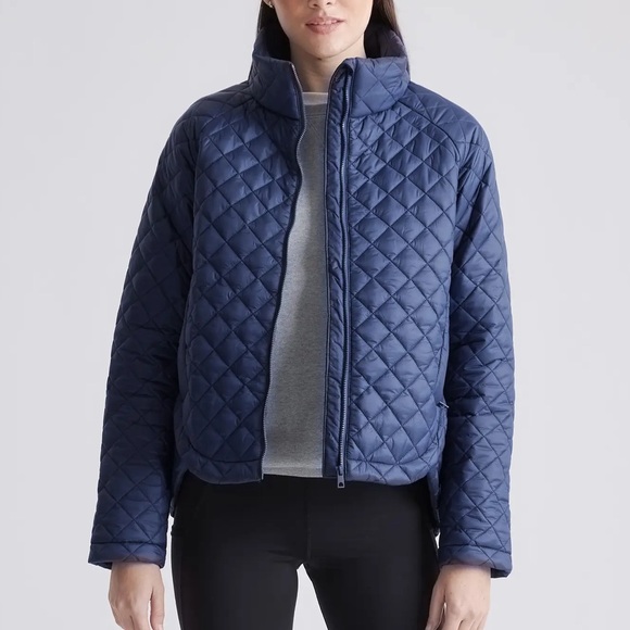 Quince Navy Blue Cropped Water Repellent Featherless Quilted Puffer Jacket Coat - Picture 12 of 12